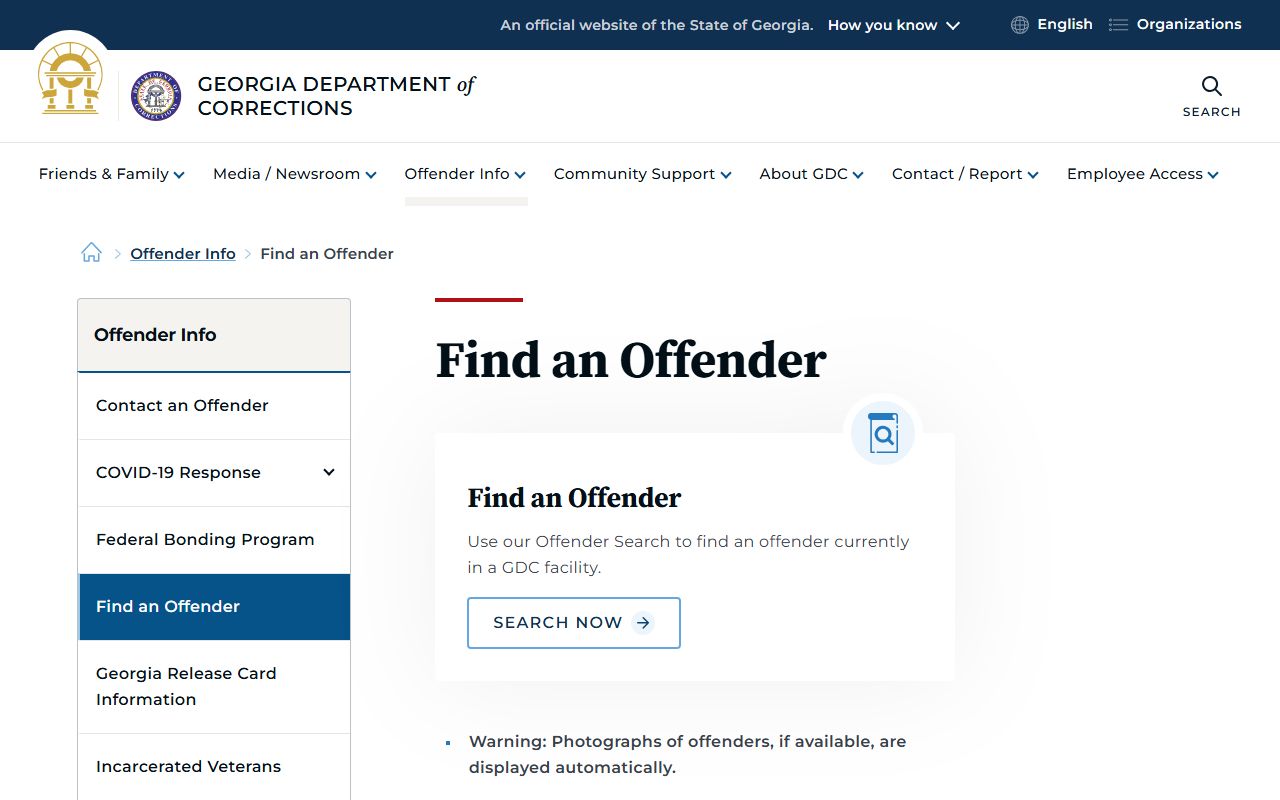 GDC offender search tool for Georgia booking records