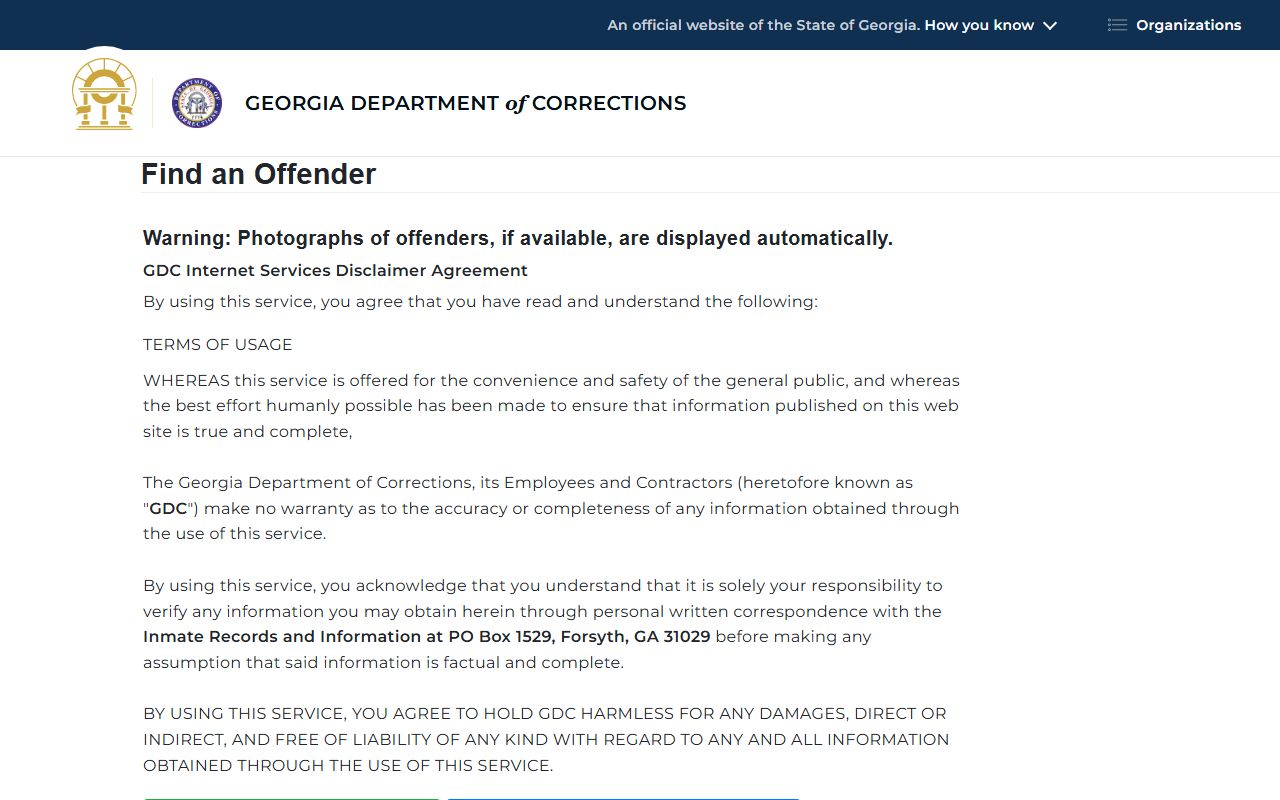 Georgia Department of Corrections offender query database