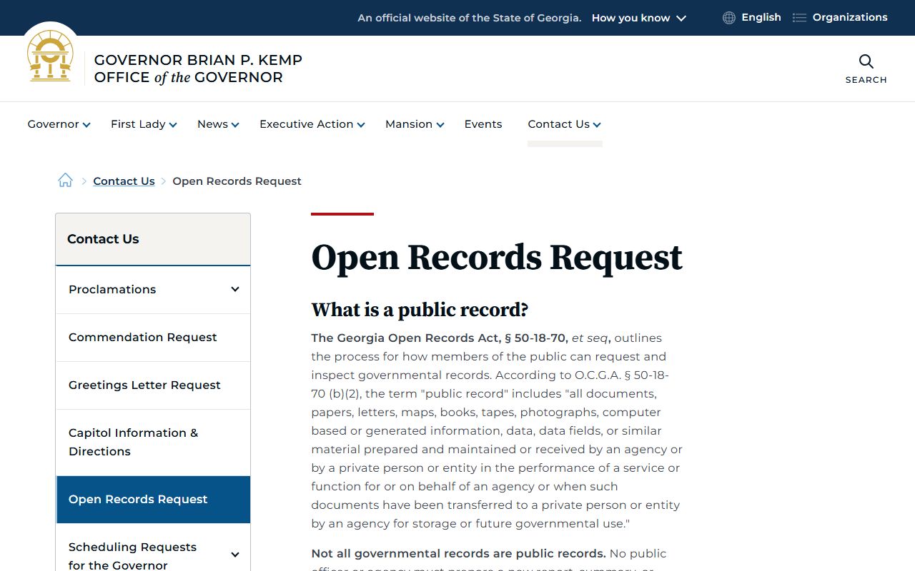 Georgia Governor open records request for booking records