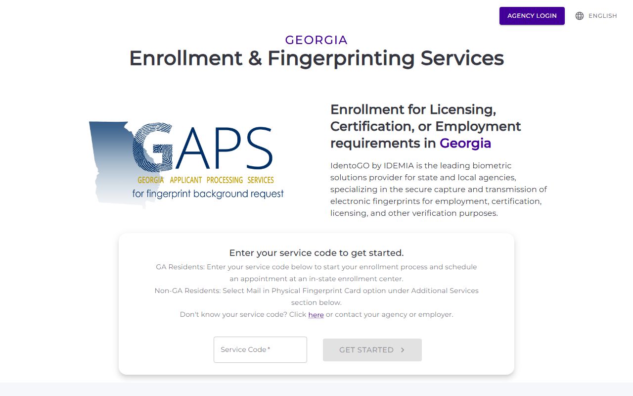 GAPS fingerprinting service for Georgia booking background checks